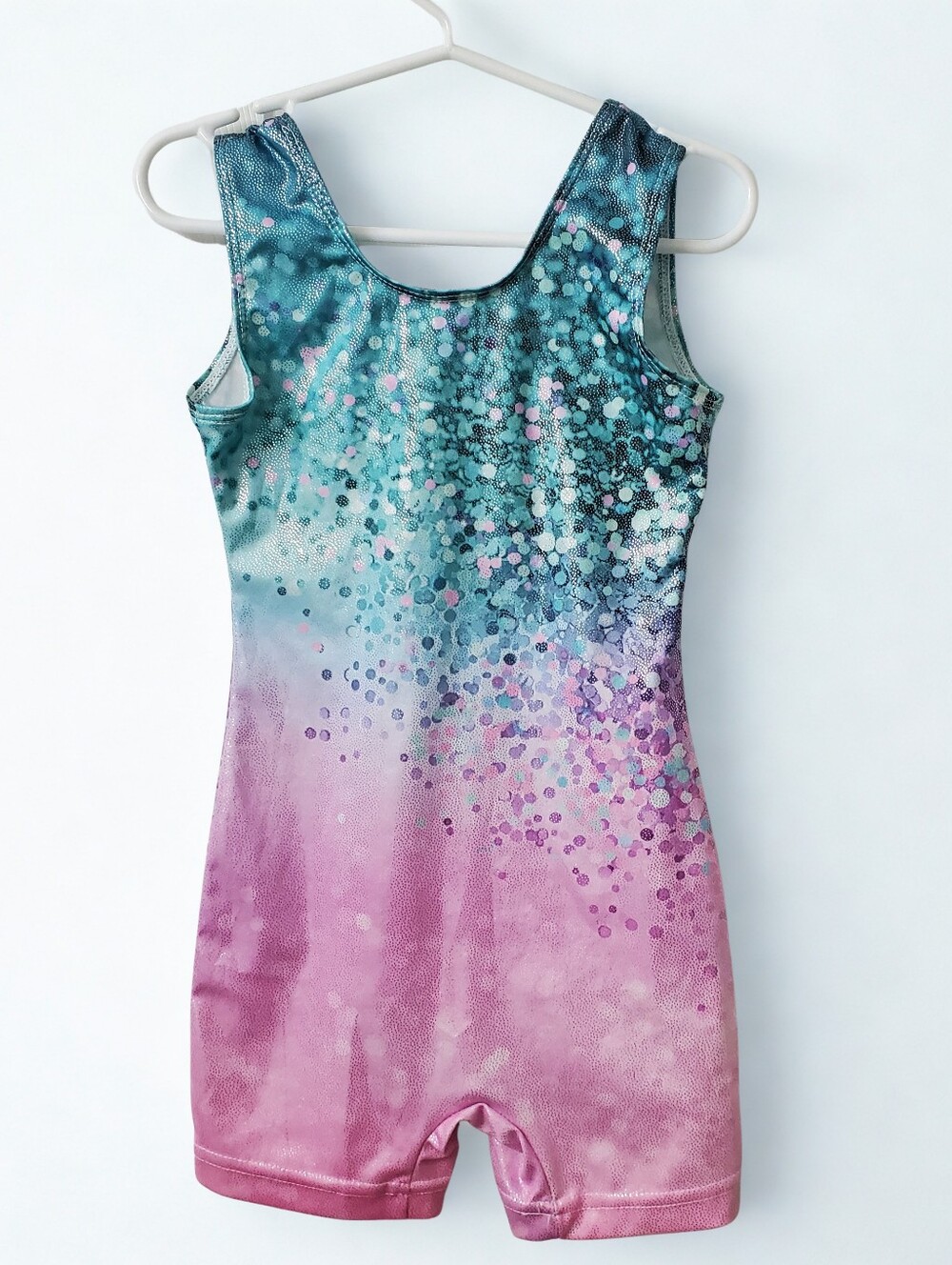 Girls' Pink & Teal Ombre Sparkle Gymnastics Or Dance Leotard Unitard 3-4T